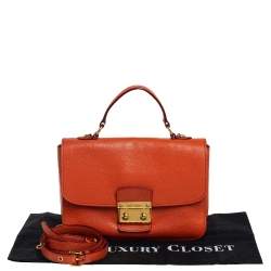 Pre Owned Miu Miu Orange Madras Leather Push Lock Flap Top Handle Bag