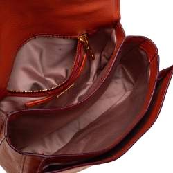 Pre Owned Miu Miu Orange Madras Leather Push Lock Flap Top Handle Bag