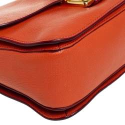 Pre Owned Miu Miu Orange Madras Leather Push Lock Flap Top Handle Bag