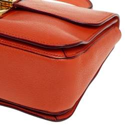Pre Owned Miu Miu Orange Madras Leather Push Lock Flap Top Handle Bag