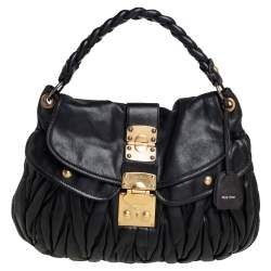 مملوكة مسبقًا Miu Miu Black Matelassé Lux Leather Coffer Hobo
