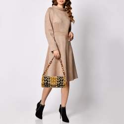 Pre Owned Miu Miu Mustard/Green Velvet and Canvas Flap Tortoise Handle Bag