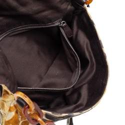 Pre Owned Miu Miu Mustard/Green Velvet and Canvas Flap Tortoise Handle Bag