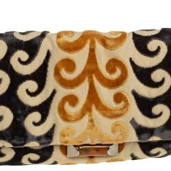 Pre Owned Miu Miu Mustard/Green Velvet and Canvas Flap Tortoise Handle Bag
