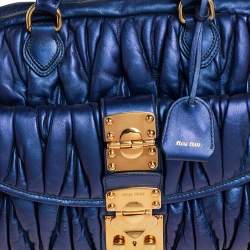  MIU MIU Blue Matelassé Quilted Leather Satchel