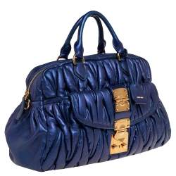  MIU MIU Blue Matelassé Quilted Leather Satchel