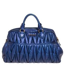  MIU MIU Blue Matelassé Quilted Leather Satchel