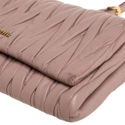 Pre Owned Miu Miu Pink Matelassé Leather Flap Crossbody Bag