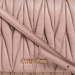 Pre Owned Miu Miu Pink Matelassé Leather Flap Crossbody Bag