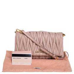 Pre Owned Miu Miu Pink Matelassé Leather Flap Crossbody Bag
