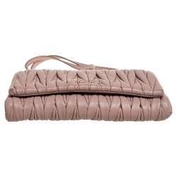 Pre Owned Miu Miu Pink Matelassé Leather Flap Crossbody Bag