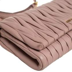 Pre Owned Miu Miu Pink Matelassé Leather Flap Crossbody Bag