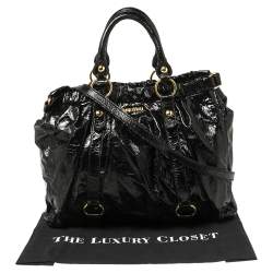 Pre Owned Miu Miu Black Patent Leather Gathered Tote