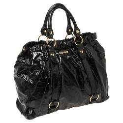 Pre Owned Miu Miu Black Patent Leather Gathered Tote