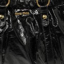 Pre Owned Miu Miu Black Patent Leather Gathered Tote