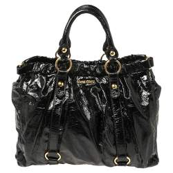 Pre Owned Miu Miu Black Patent Leather Gathered Tote