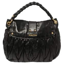 Pre Owned Miu Miu Black Matelassé Leather Coffer Hobo