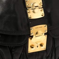 Pre Owned Miu Miu Black Matelassé Leather Coffer Hobo