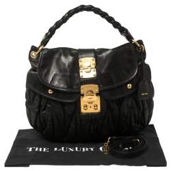 Pre Owned Miu Miu Black Matelassé Leather Coffer Hobo