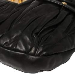 Pre Owned Miu Miu Black Matelassé Leather Coffer Hobo