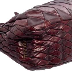 Pre Owned Miu Miu Burgundy and Red Diamond Quilt Leather Shoulder Bag