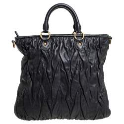 Pre Owned Miu Miu Black Gathered Leather Tote