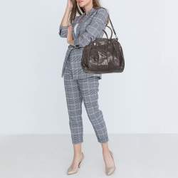 Pre Owned Miu Miu Grey Glaze Leather Gathered Tote