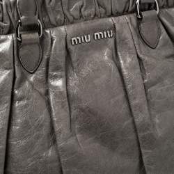Pre Owned Miu Miu Grey Glaze Leather Gathered Tote