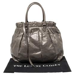 Pre Owned Miu Miu Grey Glaze Leather Gathered Tote