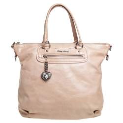Pre Owned Miu Miu Beige Vitello Shine Leather Tote