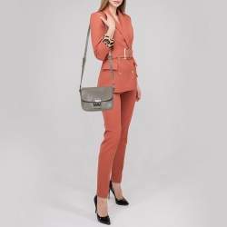 Pre Owned Miu Miu Argilla Grey Leather Madras Crossbody Bag 