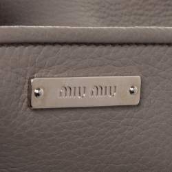 Pre Owned Miu Miu Argilla Grey Leather Madras Crossbody Bag 