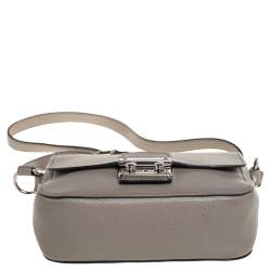 Pre Owned Miu Miu Argilla Grey Leather Madras Crossbody Bag 