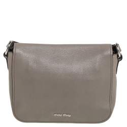 Pre Owned Miu Miu Argilla Grey Leather Madras Crossbody Bag 