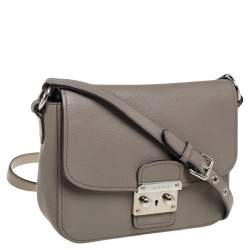 Pre Owned Miu Miu Argilla Grey Leather Madras Crossbody Bag 