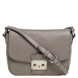 Pre Owned Miu Miu Argilla Grey Leather Madras Crossbody Bag 