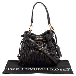 Pre Owned Miu Miu Black Matelassé Leather Drawstring Bucket Bag