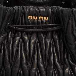 Pre Owned Miu Miu Black Matelassé Leather Drawstring Bucket Bag