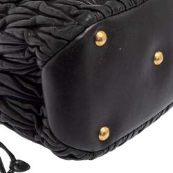 Pre Owned Miu Miu Black Matelassé Leather Drawstring Bucket Bag