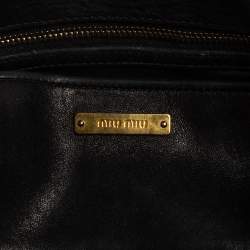 Pre Owned Miu Miu Black Matelassé Leather Drawstring Bucket Bag
