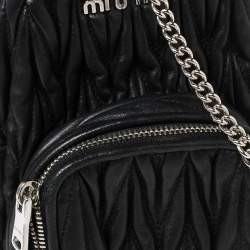 Miu Miu Black Matelassé Leather Micro Backpack