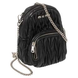 Miu Miu Black Matelassé Leather Micro Backpack