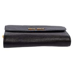 Pre Owned Miu Miu Black Leather Madras Compact Wallet