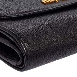 Pre Owned Miu Miu Black Leather Madras Compact Wallet