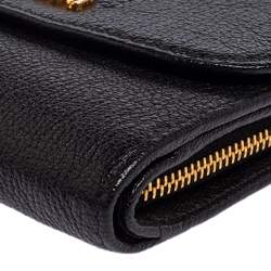 Pre Owned Miu Miu Black Leather Madras Compact Wallet