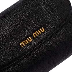 Pre Owned Miu Miu Black Leather Madras Compact Wallet