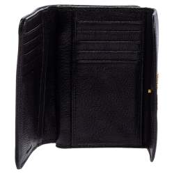 Pre Owned Miu Miu Black Leather Madras Compact Wallet