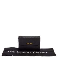 Pre Owned Miu Miu Black Leather Madras Compact Wallet