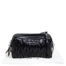 Pre Owned Miu Miu Black Shine Matelasse Leather Double Zip Crossbody Bag