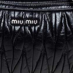 Pre Owned Miu Miu Black Shine Matelasse Leather Double Zip Crossbody Bag